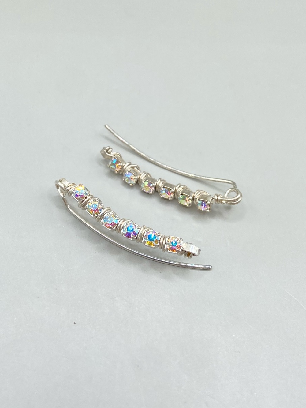 Iridescent Rhinestone Ear Climber Earrings
